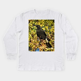 Pied Currawong Kids Long Sleeve T-Shirt